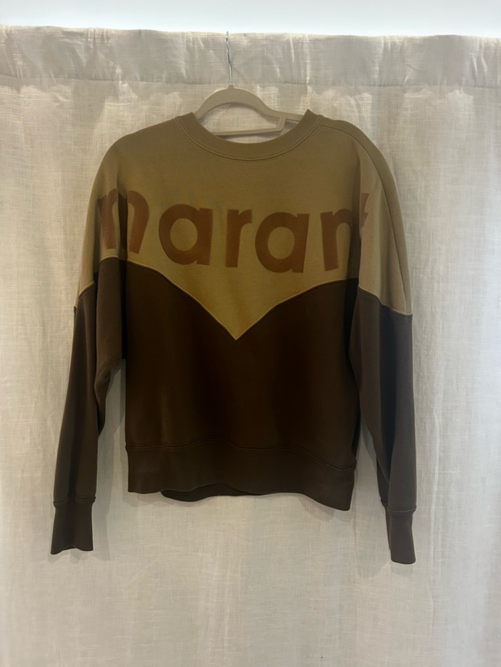 Isabel Marant Two-Tone Brown & Tan Logo Crewneck Sweater French size 40 is M/L